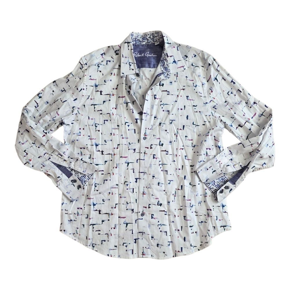 Robert Graham White Patterned Long Sleeve Cotton Classic Fit Shirt XL